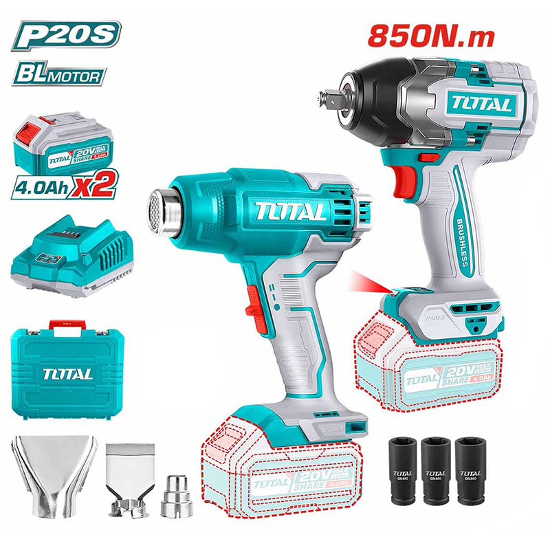 Bộ máy siết bu lông và máy thổi nóng dùng pin 20V Total TOSLI240489