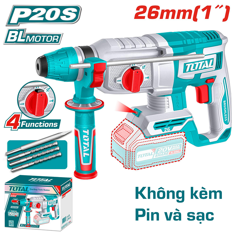 Máy khoan bê tông 3 chức năng dùng pin 20V Total TRHLI20268