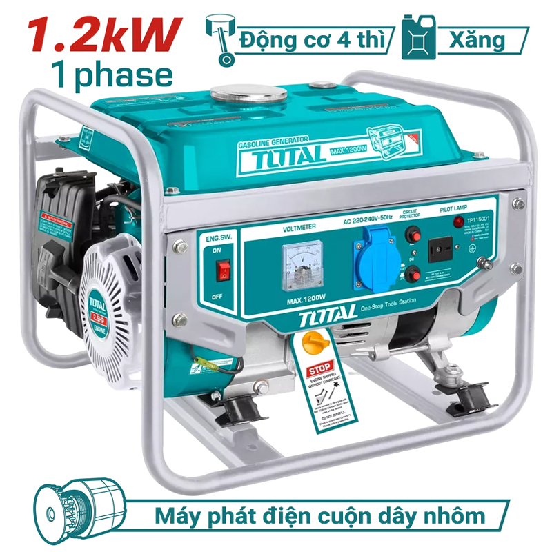 Máy phát điện động cơ xăng 1.2KW Total TP115001