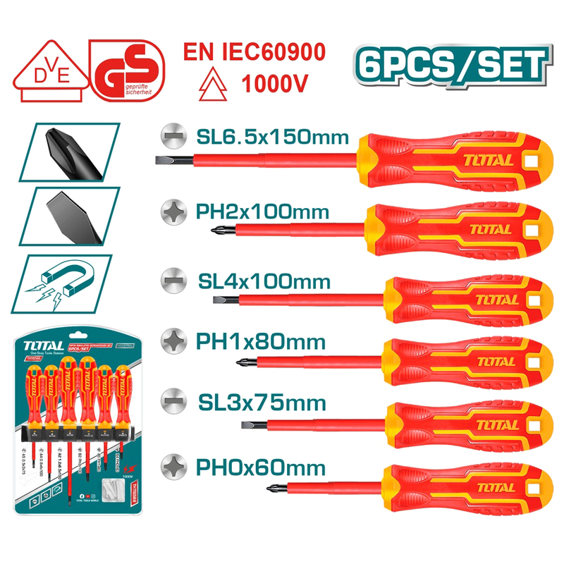 Bộ tua vít cách điện 6 cái Total THTIS566