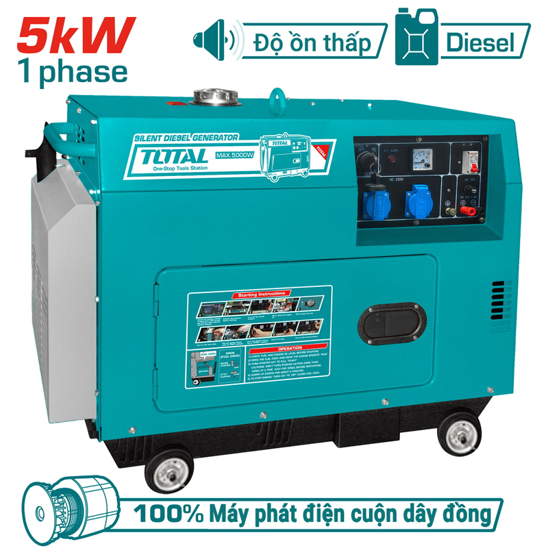 Máy phát điện dùng dầu Diesel 5.0KW Total TP250001