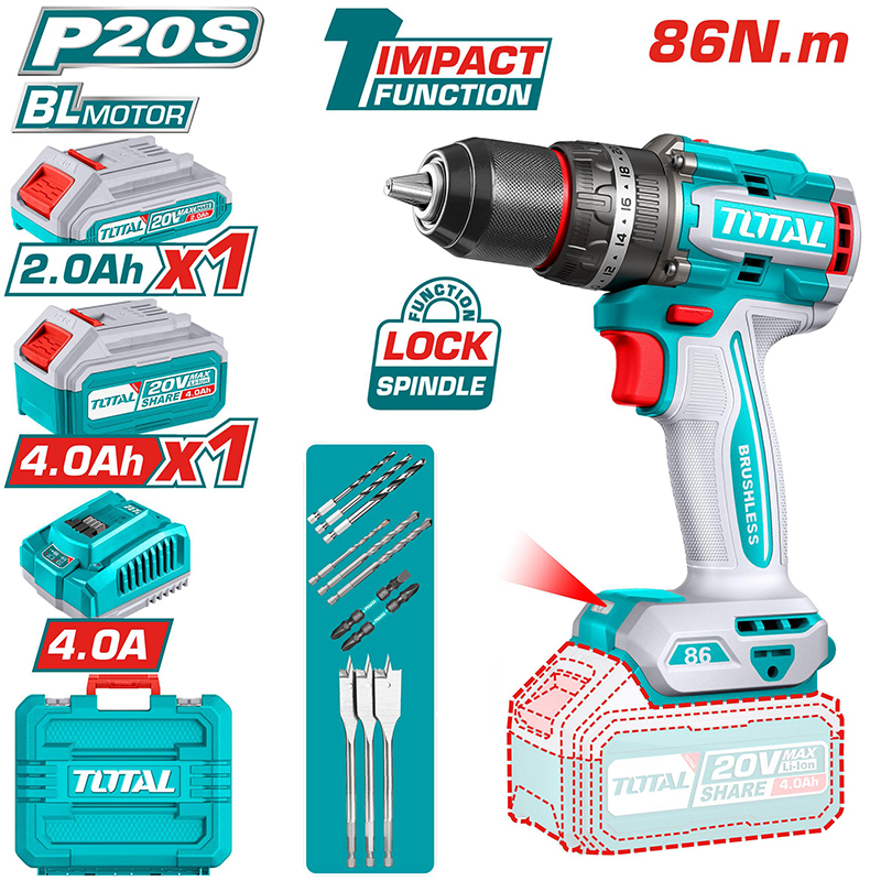 Máy khoan động lực dùng pin 20V Total TIDLI20868