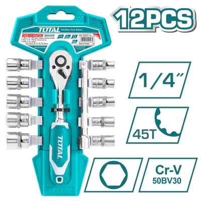 Bộ 12 chi tiết cờ lê lực và đầu tuýp 1/4" Total THT14114126