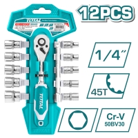 Bộ 12 chi tiết cờ lê lực và đầu tuýp 1/4' Total THT14114126