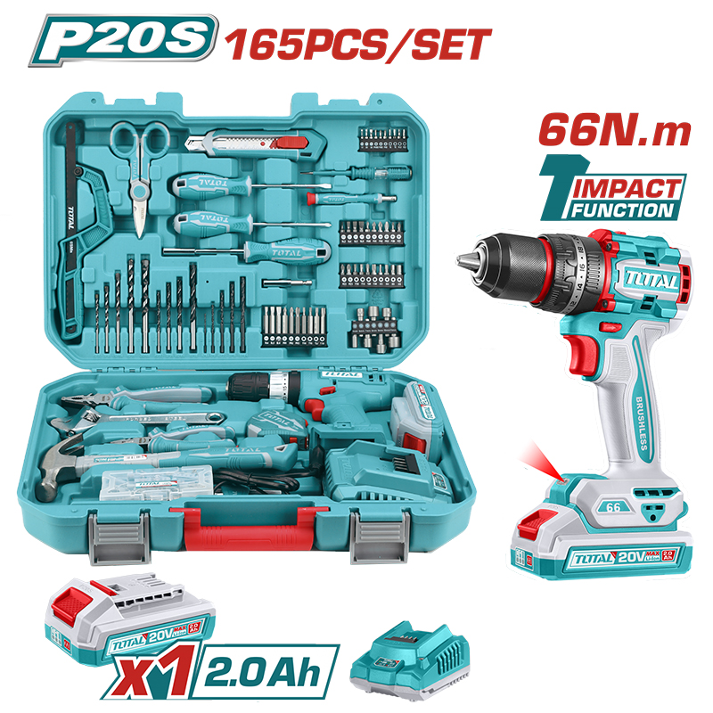 Bộ 165 món Máy khoan động lực dùng pin 20V Total THKTHP11652