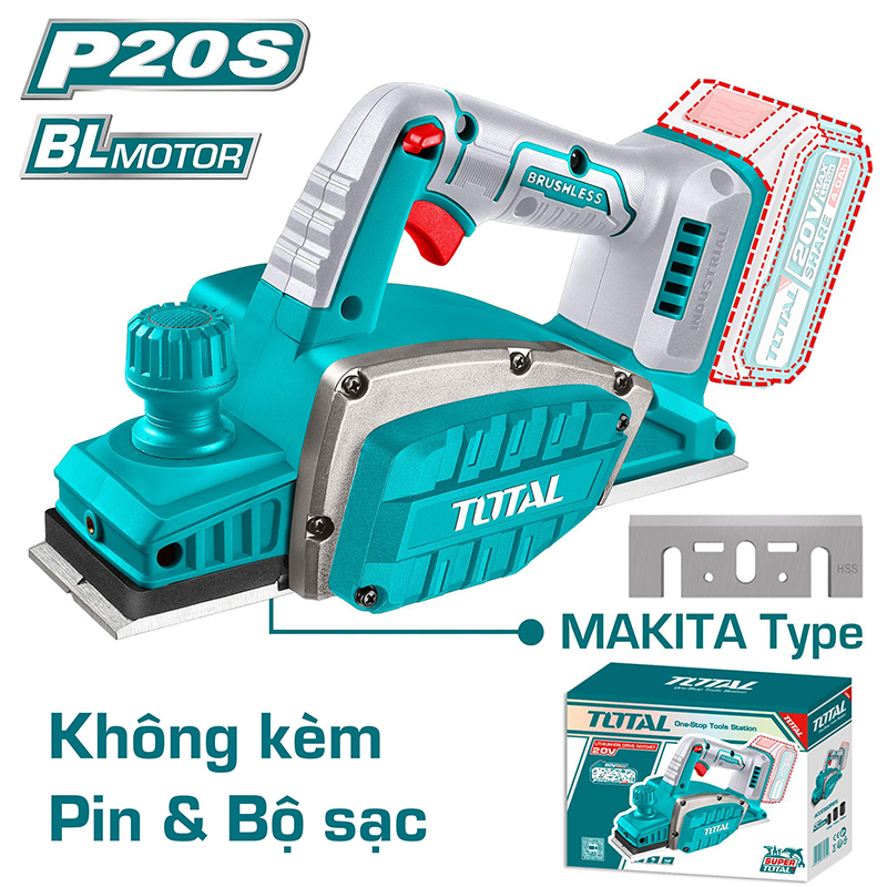 Máy bào gỗ dùng pin 20V Total TRLI20401