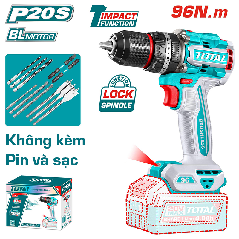 Máy khoan động lực dùng pin 20V Total TIDLI209681
