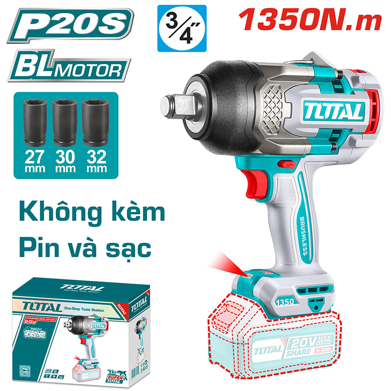 Máy siết bu lông 3/4' dùng pin 20V Total TIWLI201351